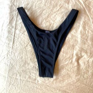 Super High Cut High Waisted Ribbed Black Bikini Bottoms